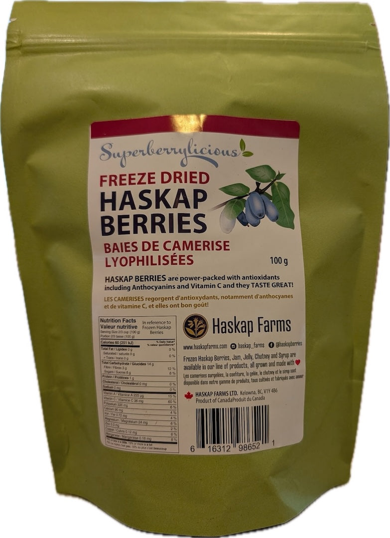 Freeze Dried Haskap Berries 100g package